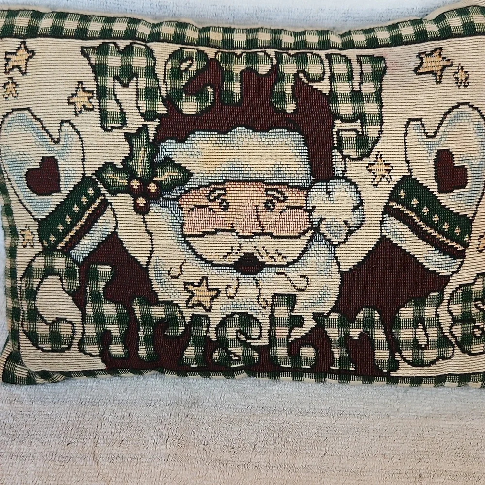Vintage Santa Merry Christmas Tapestry Pillow 8 X 11